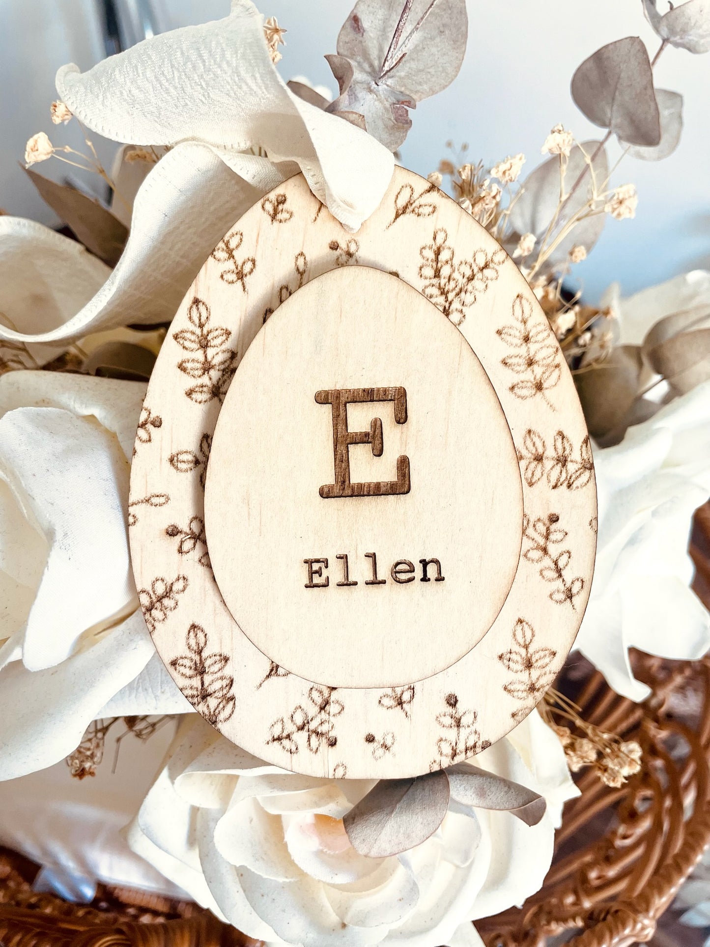 Layered Floral Egg Name Tag